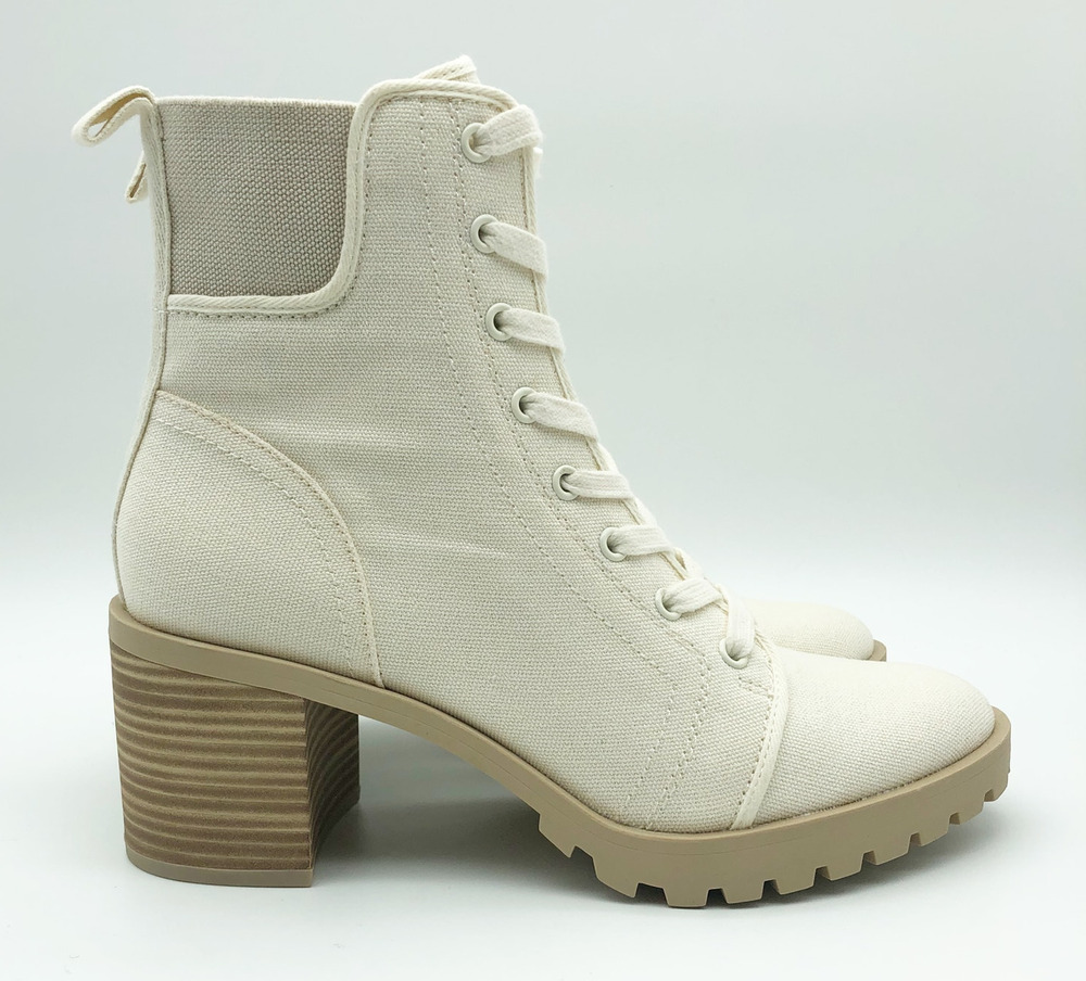 Dolce Vita Womens Combat Boots Size 7 Stacked Heel Off White Canvas NWOB